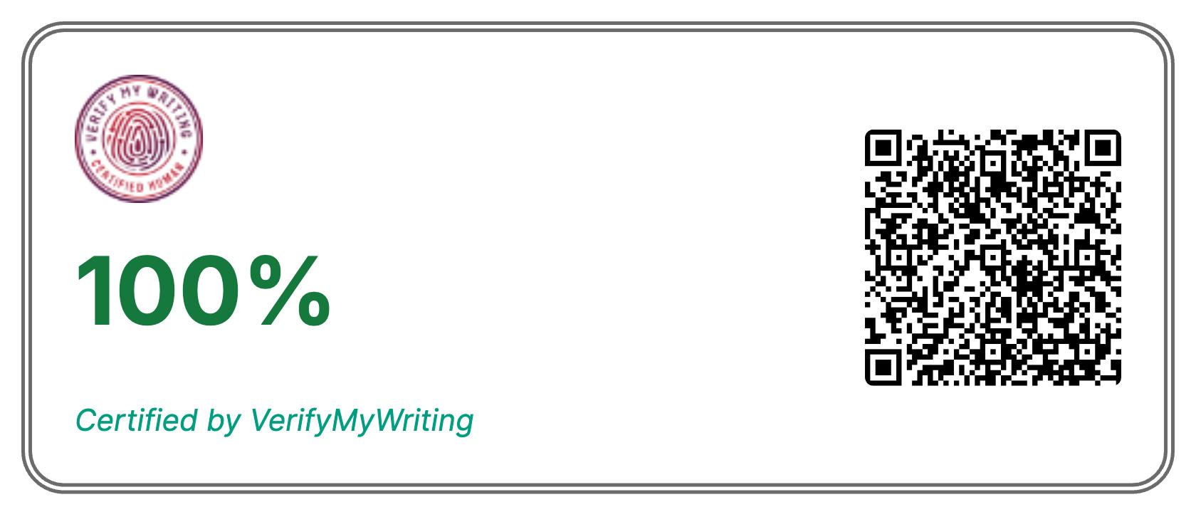 100% Certified by VerifyMyWriting